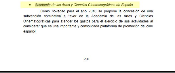 Presupeustos del Estado 2010. Pagina 296 tomo XIV Asignacion a la Academia de las artes y las ciencias audiovisuales