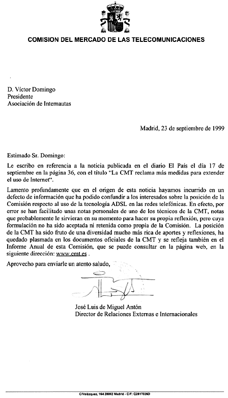 LA CARTA DE LA CMT