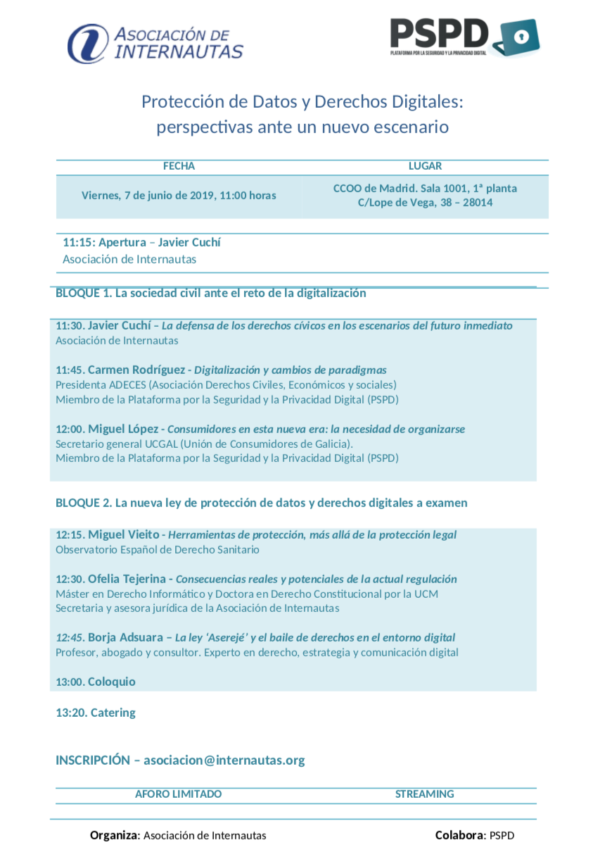 Programa Jornada sobre Proteccio?n de Datos y Derechos Digitales