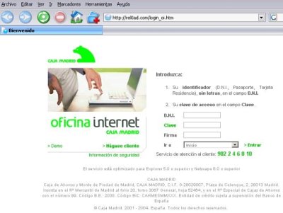 Esta no es la web de Caja Madrid Imagen portada de la web falsa