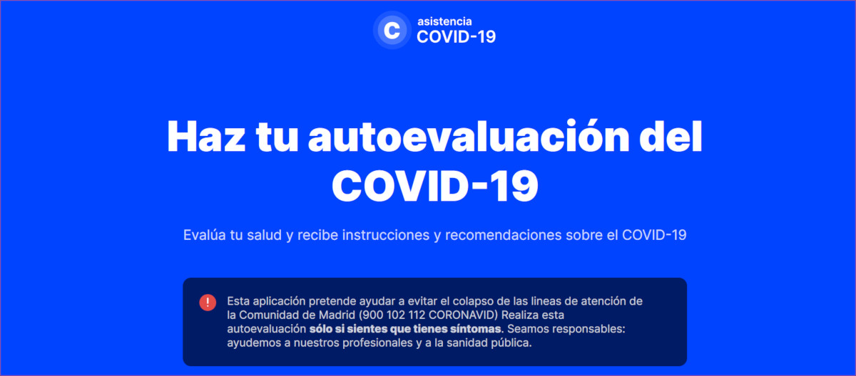Pagina web Asistencia COVID-19 COmuiad de Madrid