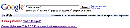 Numero de resultados en Google de 'Con Z de ZGAE'