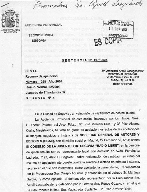 Sentencia, pagina 1