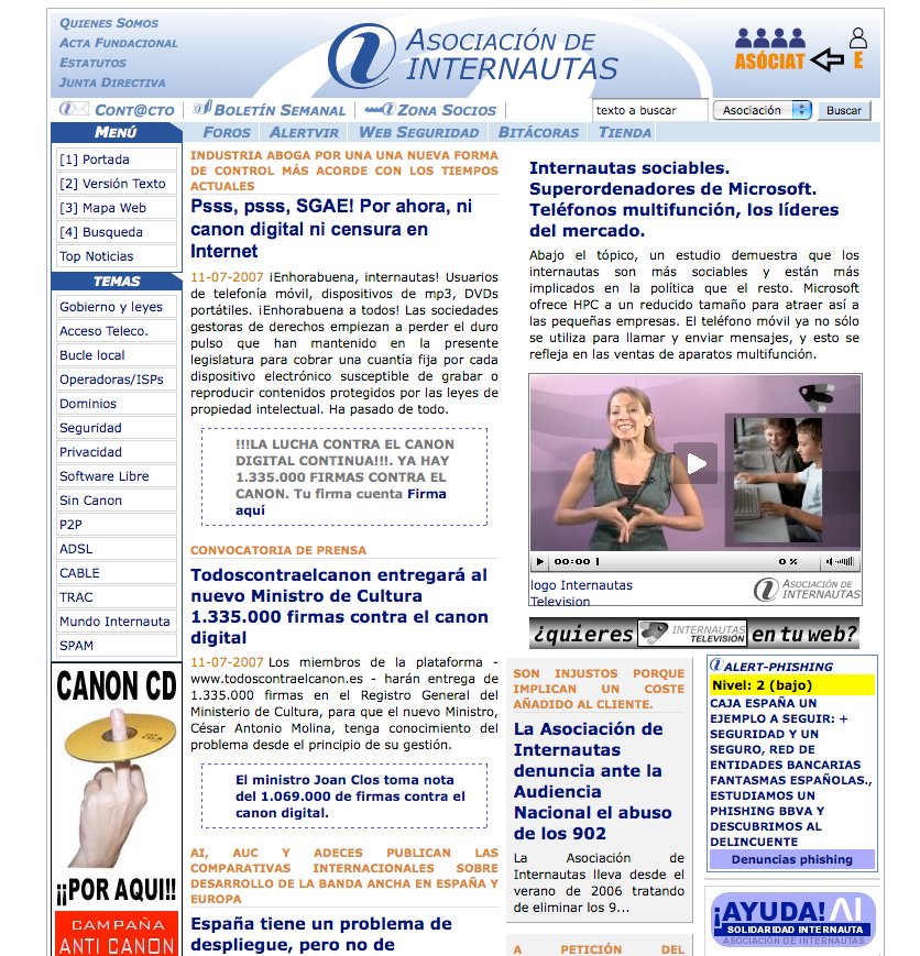 imagen de la web de la AI en 2007, ya con TV
